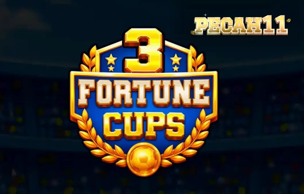 Tampilan visual slot 3 Fortune Cups dengan elemen sepak bola dan piala emas.